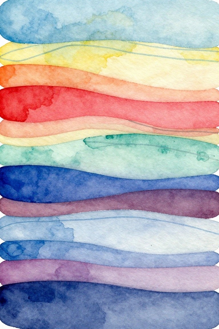 Vibrant watercolor waves of blended rainbow colors in horizontal layers.
