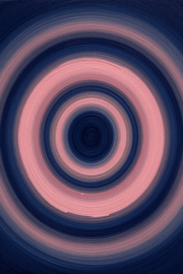 Concentric circles in blue and pink hues forming a hypnotic spiral pattern.