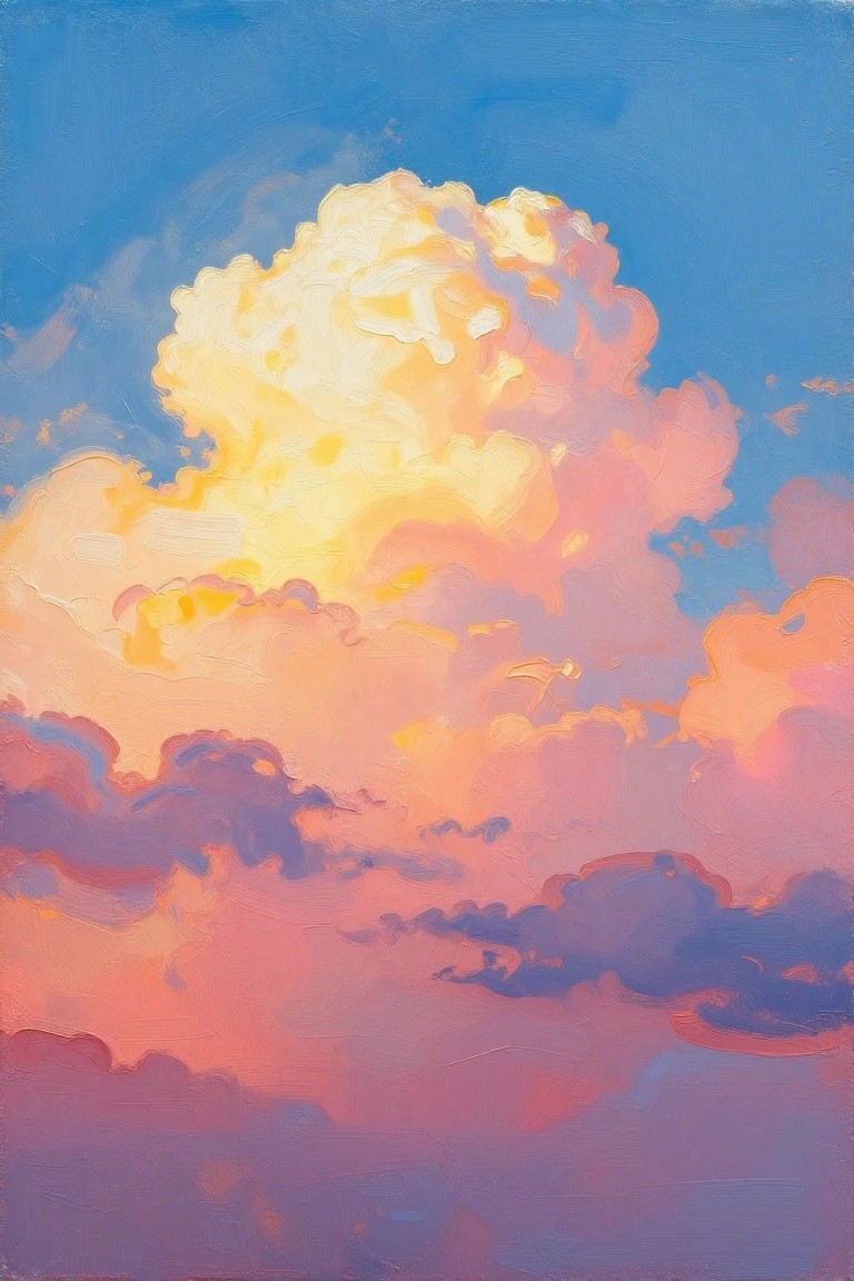 Vibrant sunset clouds glowing in golden yellow, orange, and pink hues.