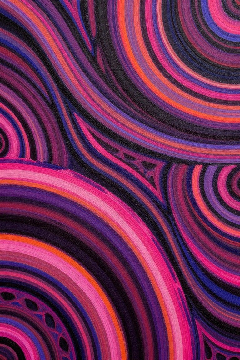 Swirling abstract patterns in vibrant pink, purple, orange, and blue tones