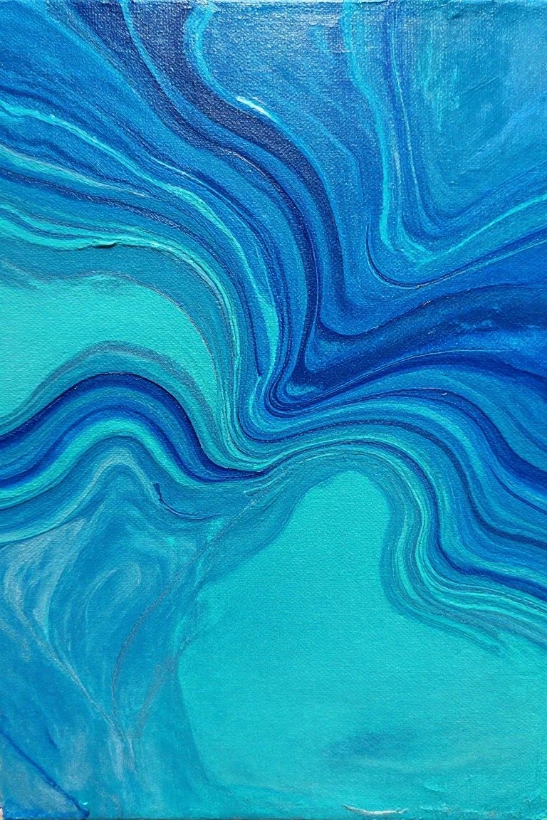 Swirling abstract fluid painting in vibrant shades of blue and cyan
