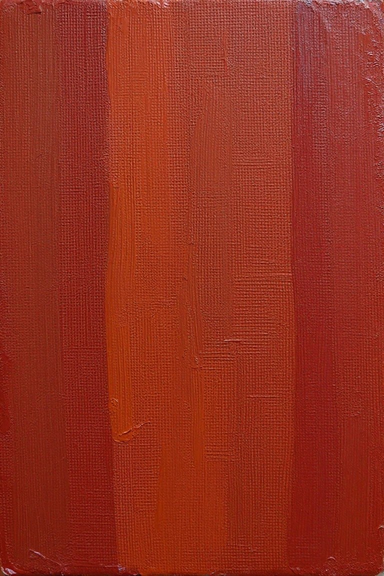 Abstract vertical stripes in varying red and orange hues with textured brushstrokes